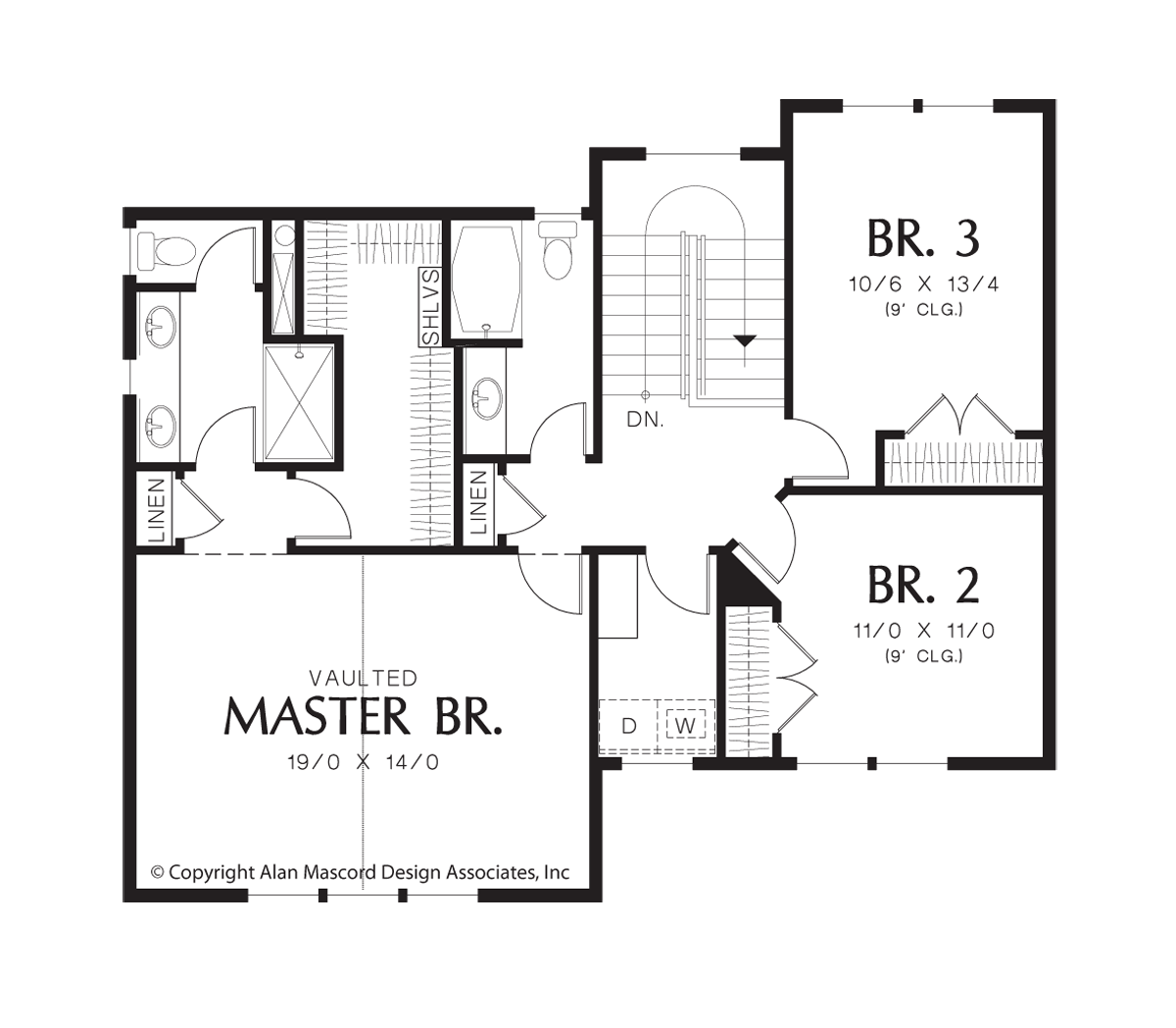 Upper Floor Plan image for Mascord Bracken Bank-Plenty of curb appeal with an alley loading garage on this house plan-Upper Floor Plan