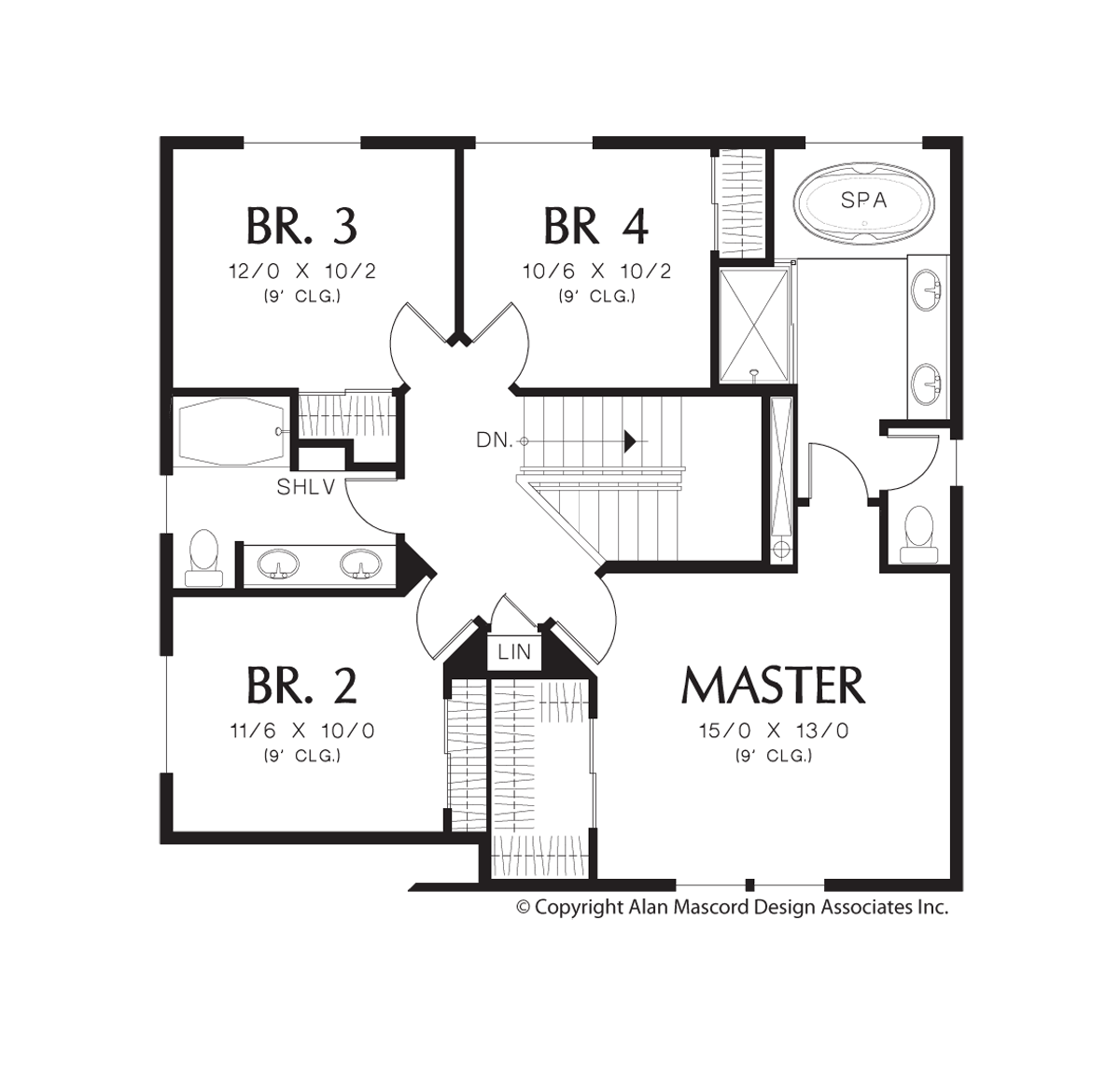 Upper Floor Plan image for Mascord Hilldale-So Many Well Designed Spaces in a Compact Package  -Upper Floor Plan
