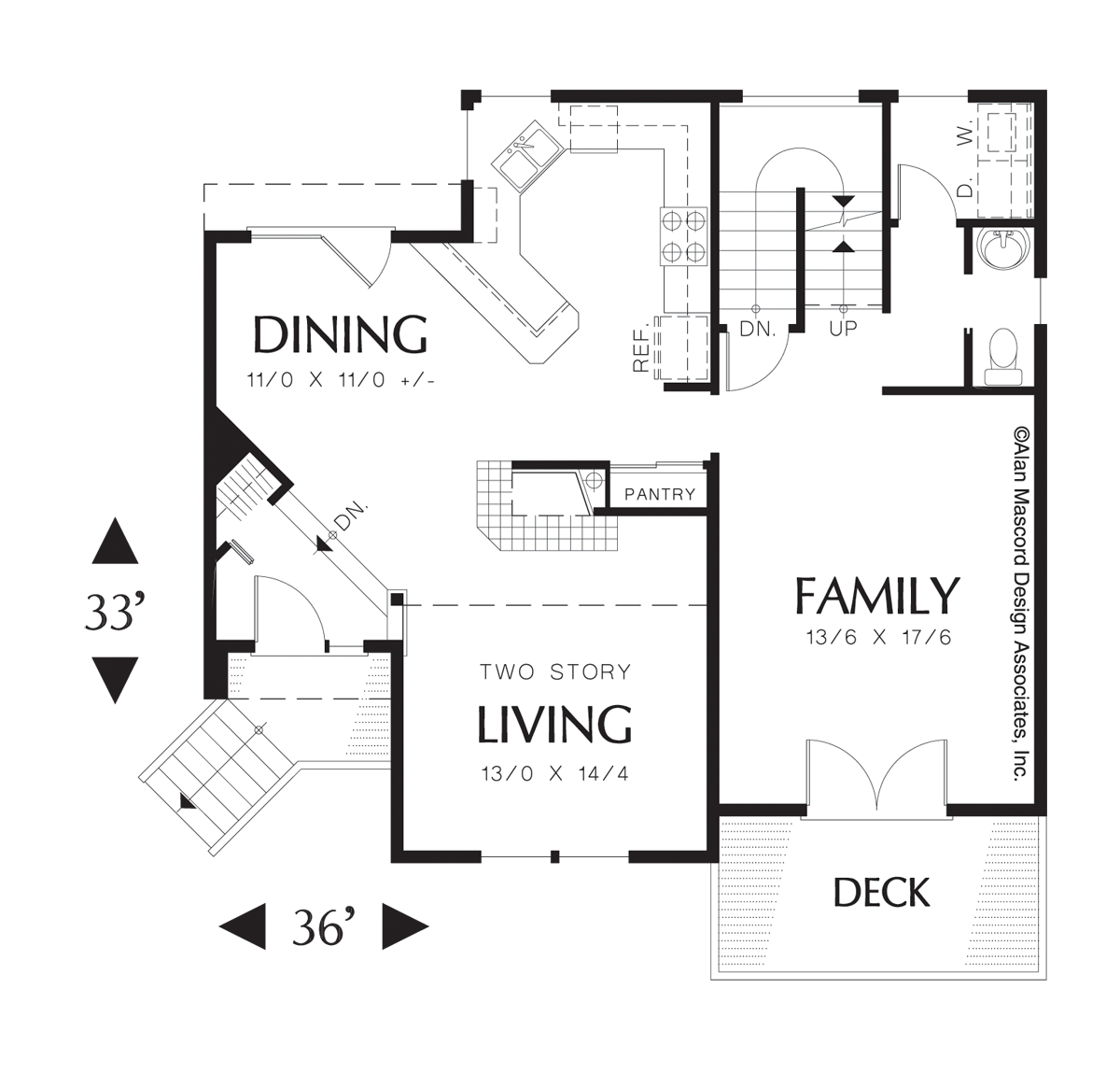 Main Floor Plan image for Mascord Everett-Multi-level Traditional Plan with Tall Arched Windows-Main Floor Plan