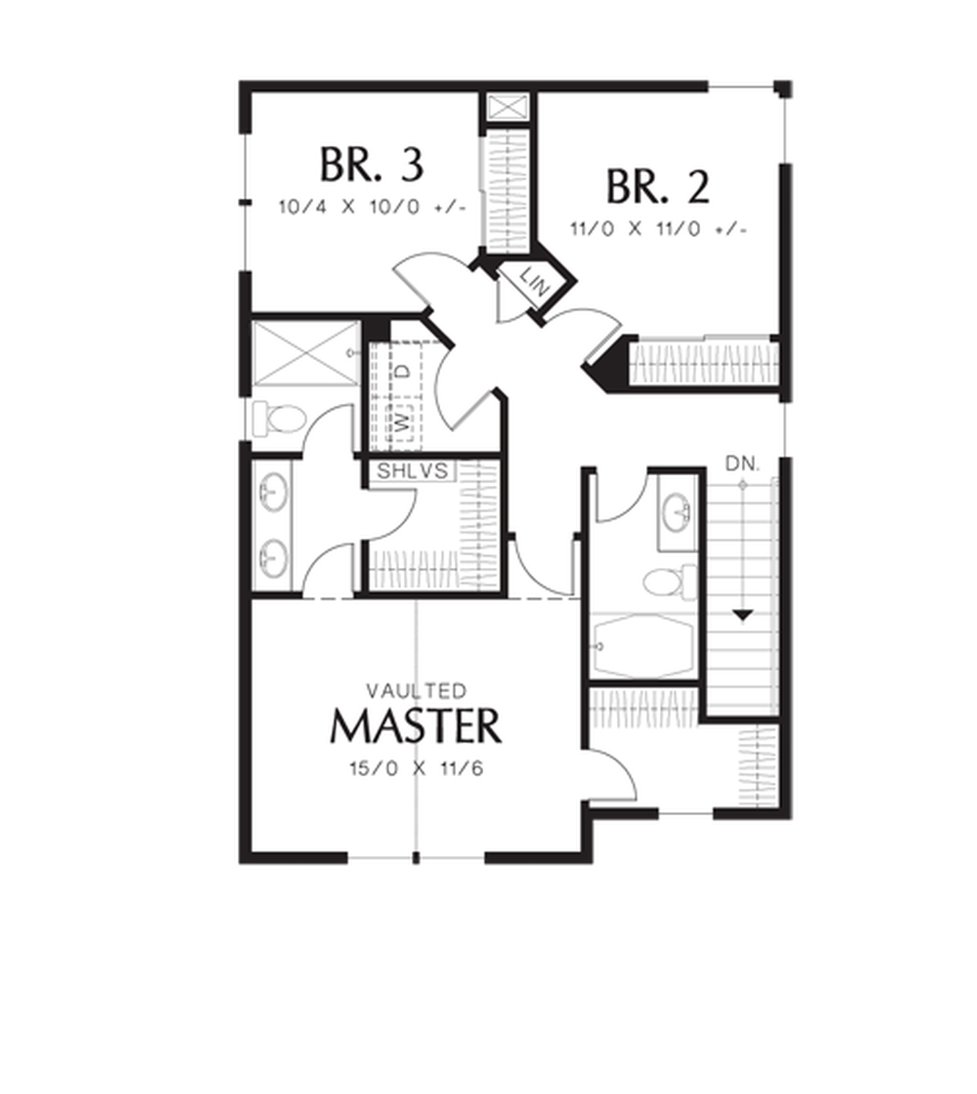 Upper Floor Plan image for Mascord Florette-Rear Garage, Charming Curb Appeal-Upper Floor Plan