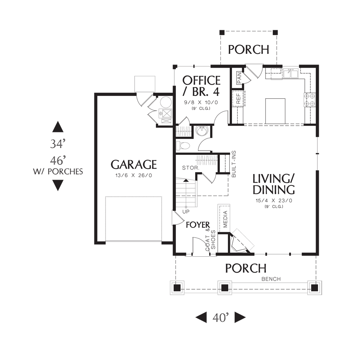 Main Floor Plan image for Mascord Gabriel-An Efficiently Designed Country Cottage -Main Floor Plan