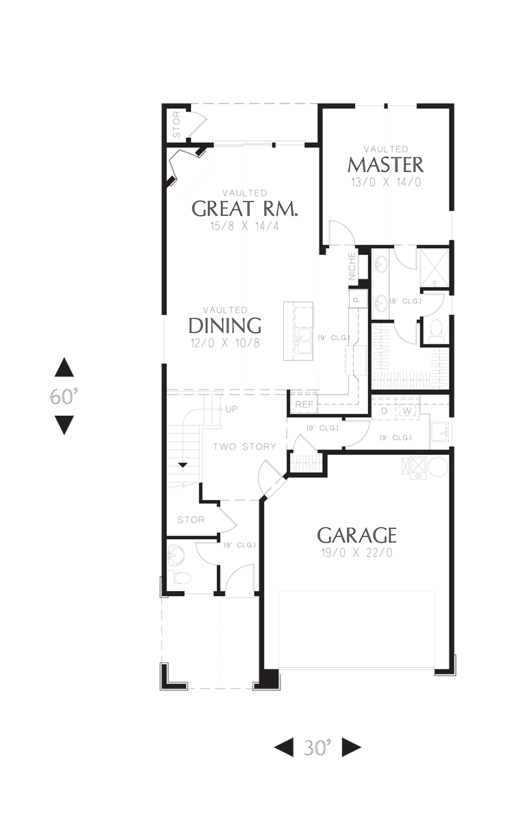 Main Floor Plan image for Mascord Barberton-Traditional Cottage with Wide Open Spaces-Main Floor Plan