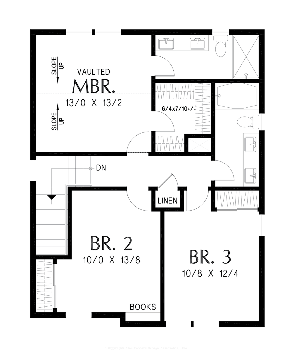 Upper Floor Plan image for Mascord Demmert-Farmhouse ideal for Infill or Urban Lots-Upper Floor Plan