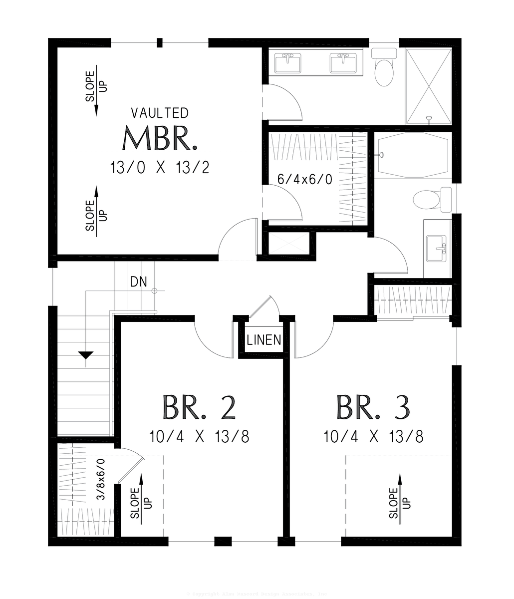 Upper Floor Plan image for Mascord Porthaven-Compact Modern Farmhouse for Urban Lots-Upper Floor Plan