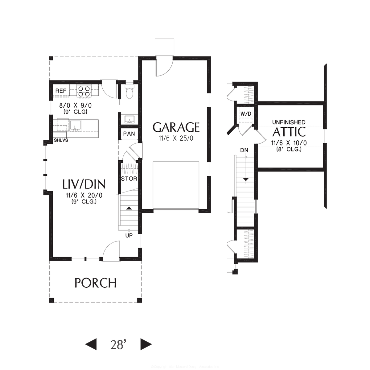 Add 1 Car Garage w/ Attic Storage Above - Mascord House Plan 21153 - The Roosevelt