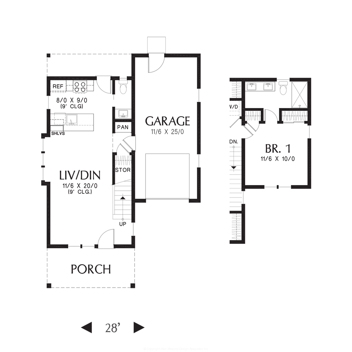 Add 1 Car Garage w/ Additional Bedroom Suite Above - Mascord House Plan 21153 - The Roosevelt