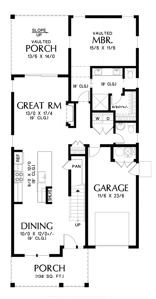 Main Floor Plan image for Mascord Lowesoft-Narrow Farmhouse that's Everything You Need-Main Floor Plan