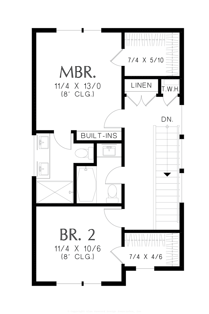Upper Floor Plan image for Mascord Murcott-Compact Flexible Layout with Options for Change-Upper Floor Plan