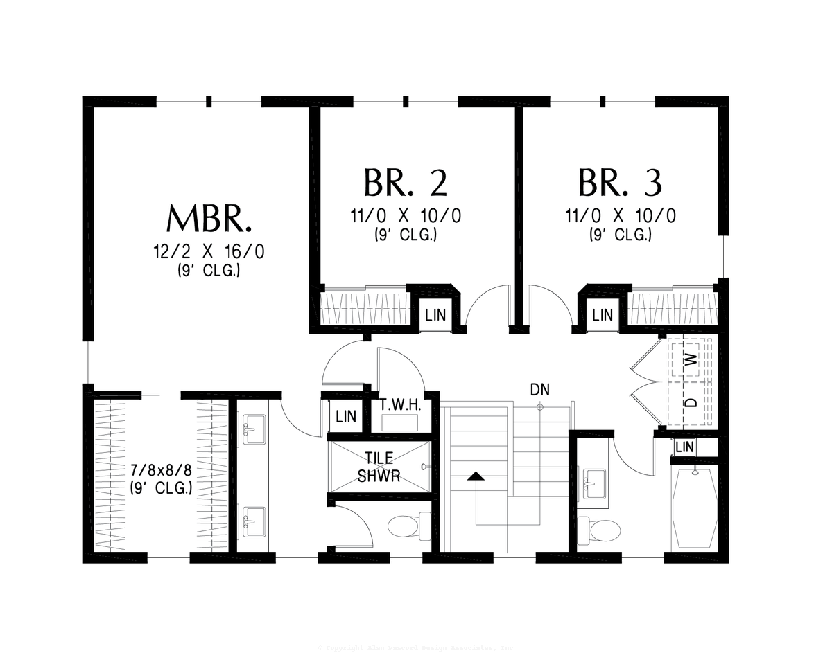 Upper Floor Plan image for Mascord Newhaven-Great Farmhouse with traditional Porch-Upper Floor Plan