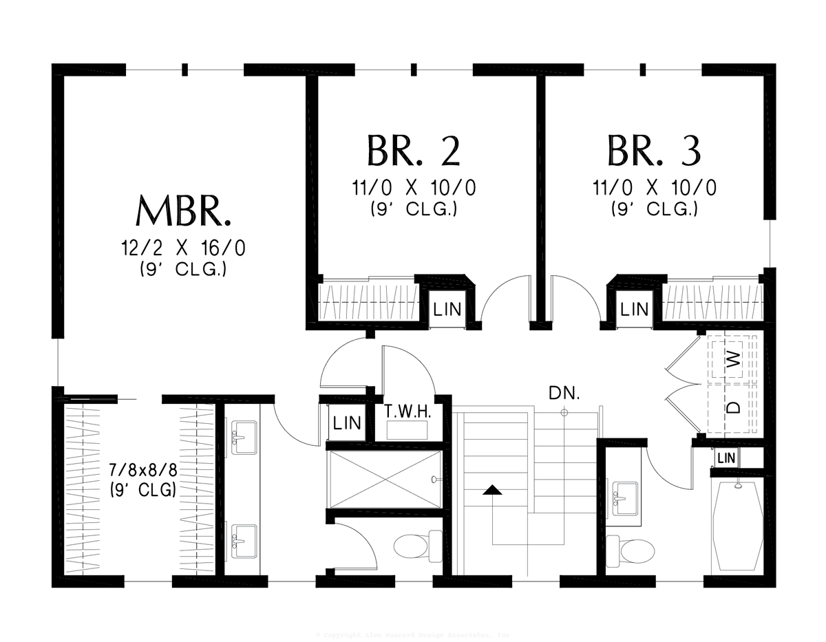 Upper Floor Plan image for Mascord Cottage Grove-Simple lines and stacked amenities with options-Upper Floor Plan