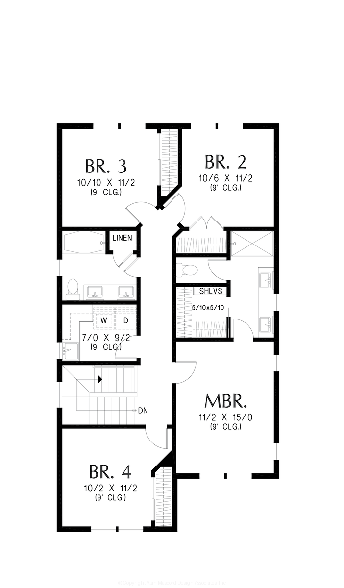 Upper Floor Plan for Mascord House Plan 21176A - The Holyfield