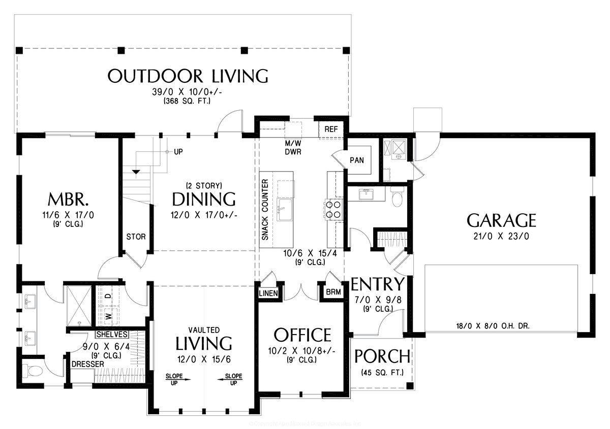 Main Floor Plan for Mascord House Plan 21180 - The Nordic Gable