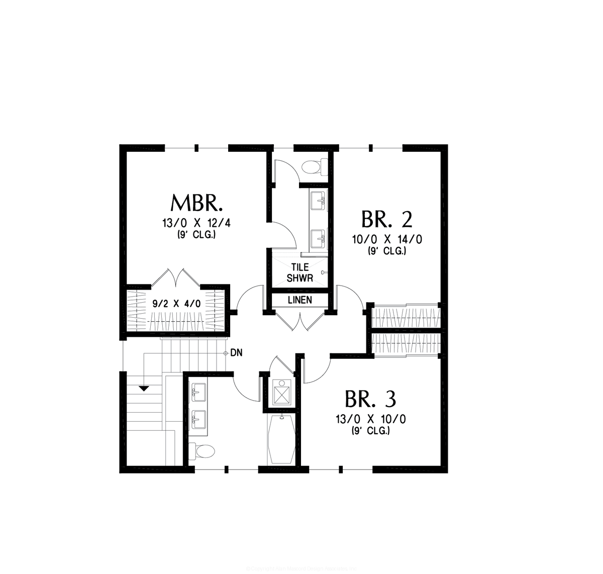 Upper Floor Plan for Mascord House Plan 21181 - The Hawthorne Ridge