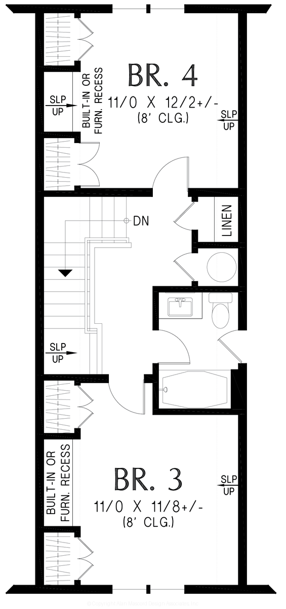 Upper Floor Plan for Mascord House Plan 21187 - The Stonefield