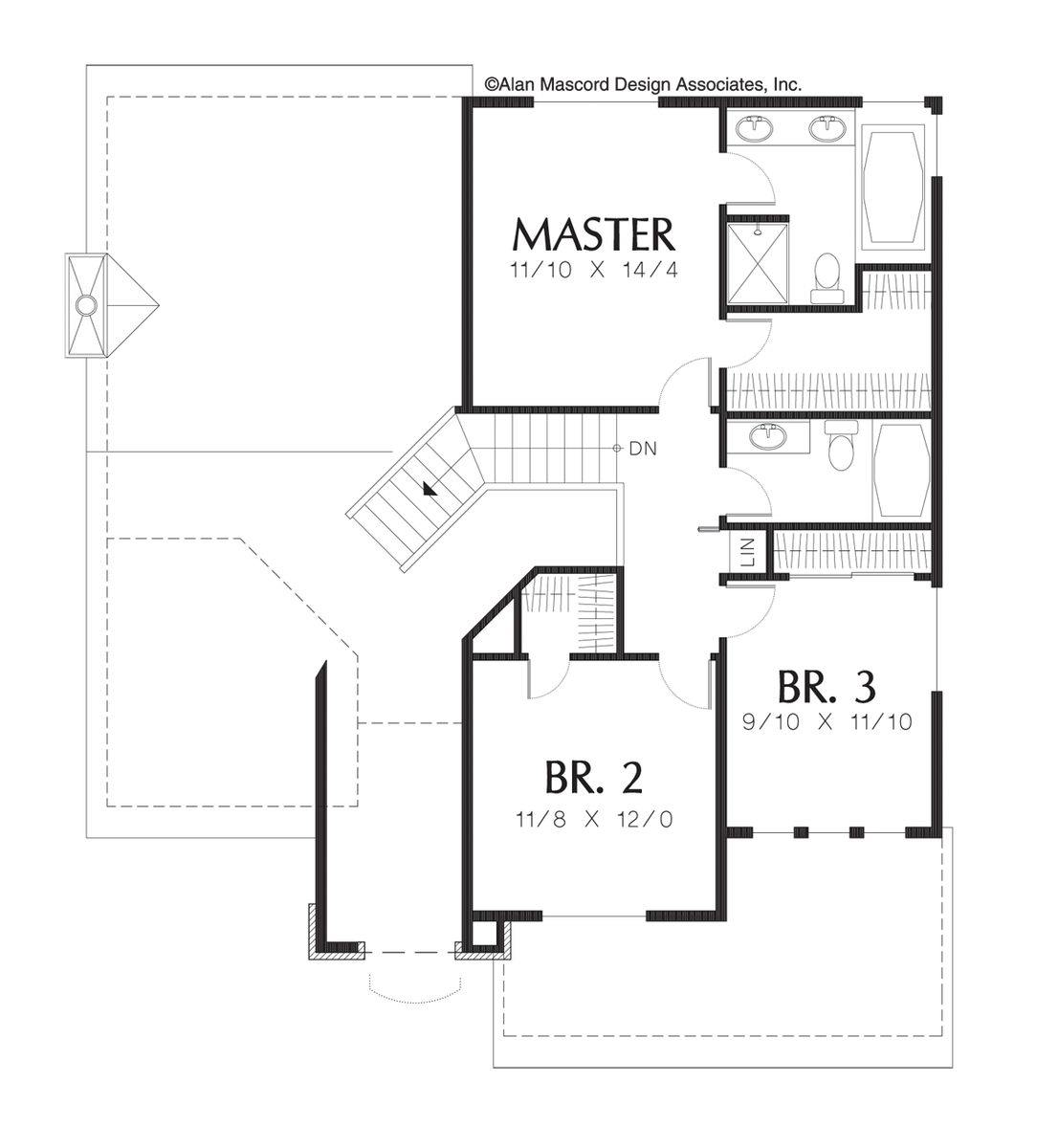 Upper Floor Plan image for Mascord Larson-Classic Craftsman Home Plan with Covered Entry-Upper Floor Plan