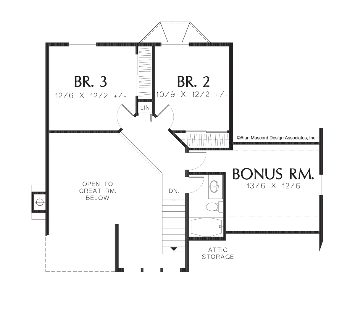Upper Floor Plan image for Mascord Seville-Two Story Traditional Great Room Plan with Fireplace-Upper Floor Plan