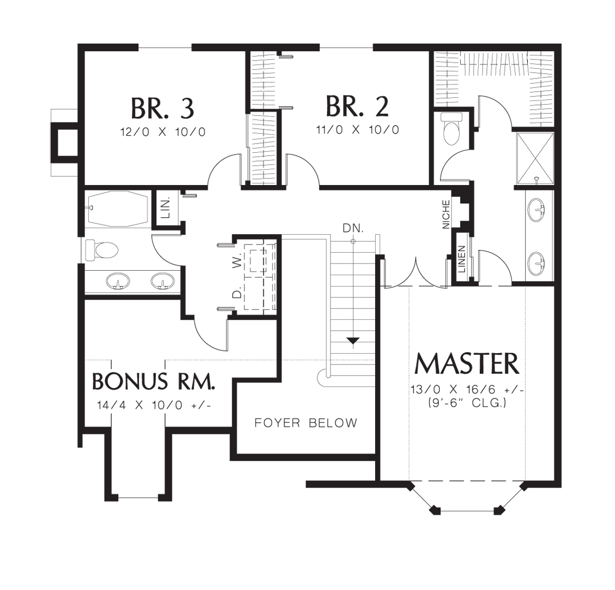 Upper Floor Plan image for Mascord Stayton-Affordable Traditional Home Plan with Efficient Kitchen-Upper Floor Plan