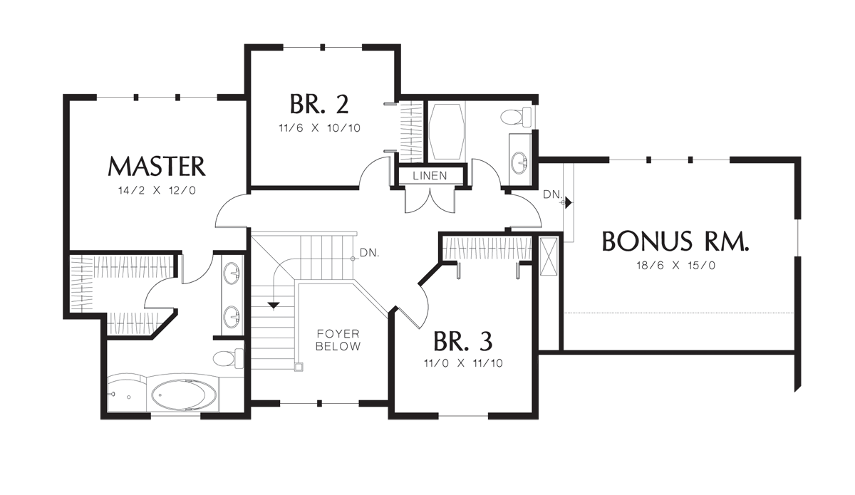 Upper Floor Plan image for Mascord Wilmington-Country Plan with Covered Veranda-Upper Floor Plan