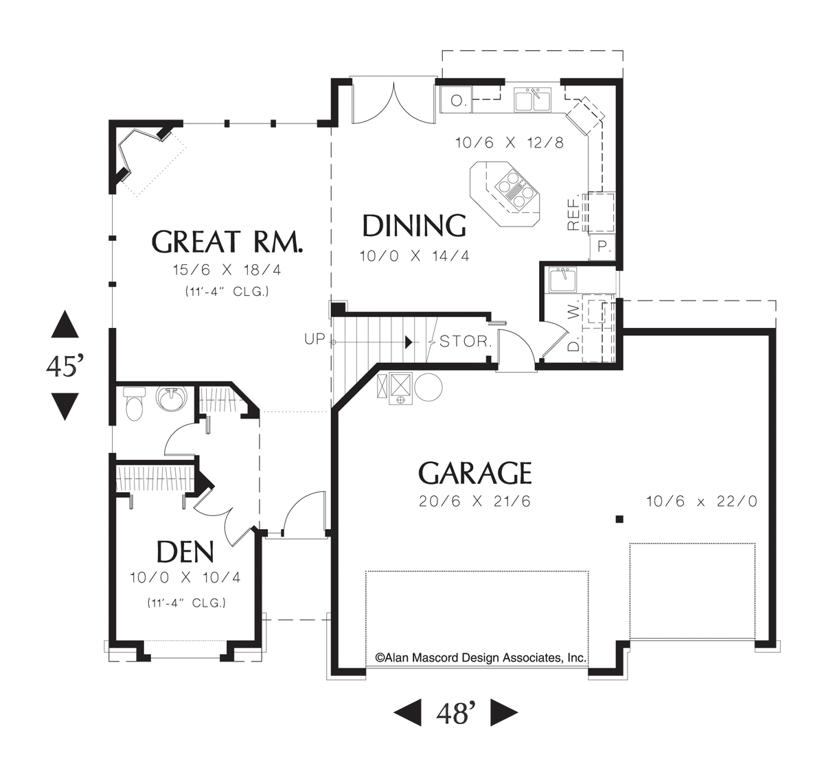 Main Floor Plan image for Mascord Coburn-Two Story Craftsman Plan with Old World Hearth-Main Floor Plan