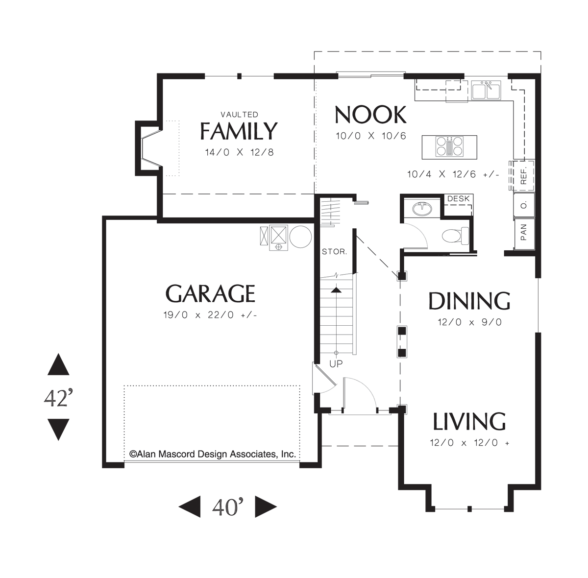 Main Floor Plan image for Mascord Charleston-Upstairs Skylight in Traditional Home Plan-Main Floor Plan