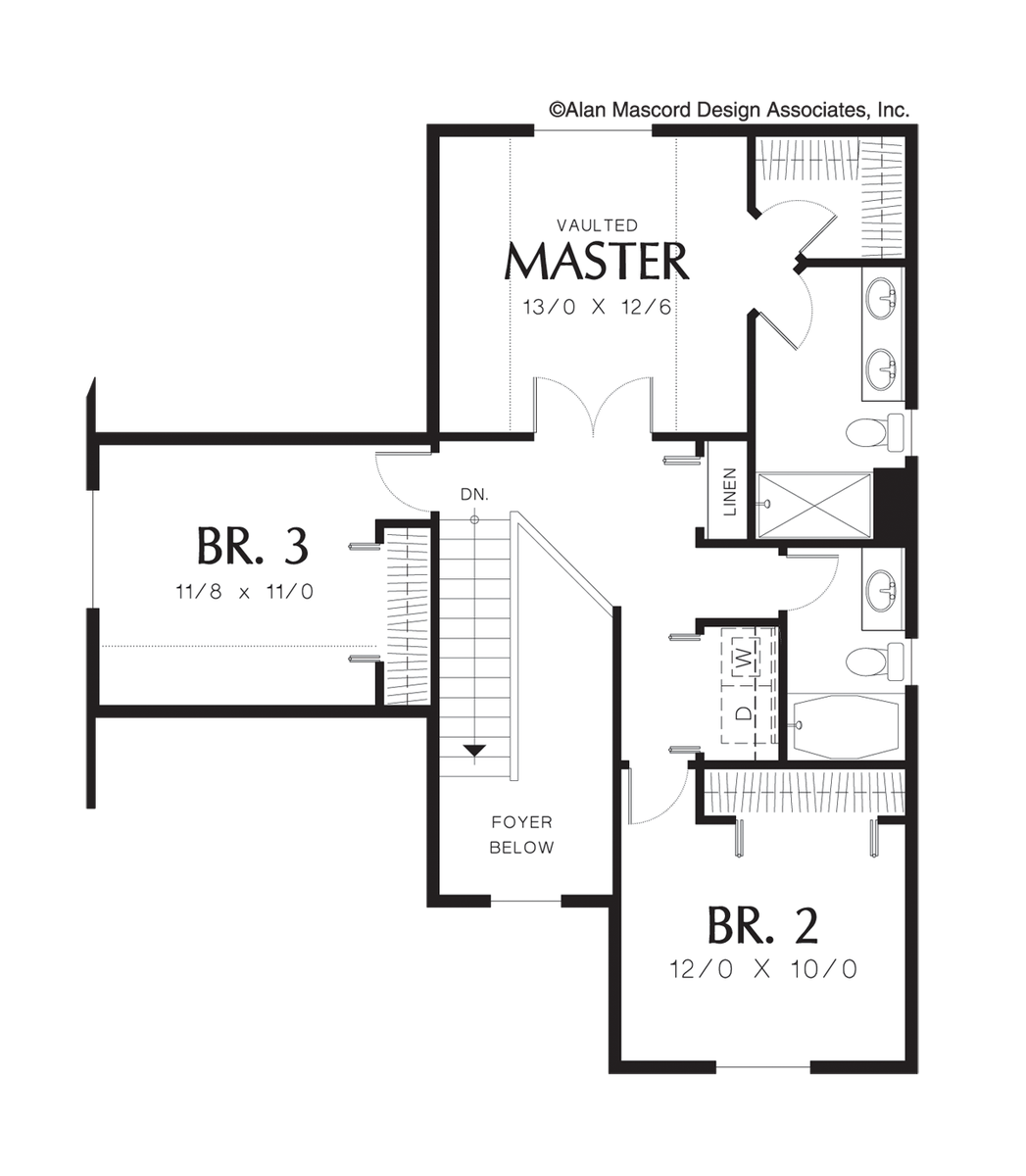 Upper Floor Plan image for Mascord Charleston-Upstairs Skylight in Traditional Home Plan-Upper Floor Plan