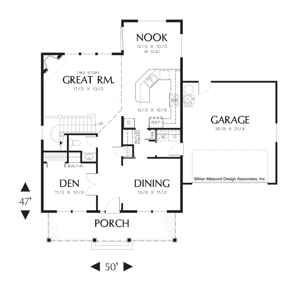 Main Floor Plan image for Mascord Jamestown-Charming Country Style Great Room Plan with Den-Main Floor Plan
