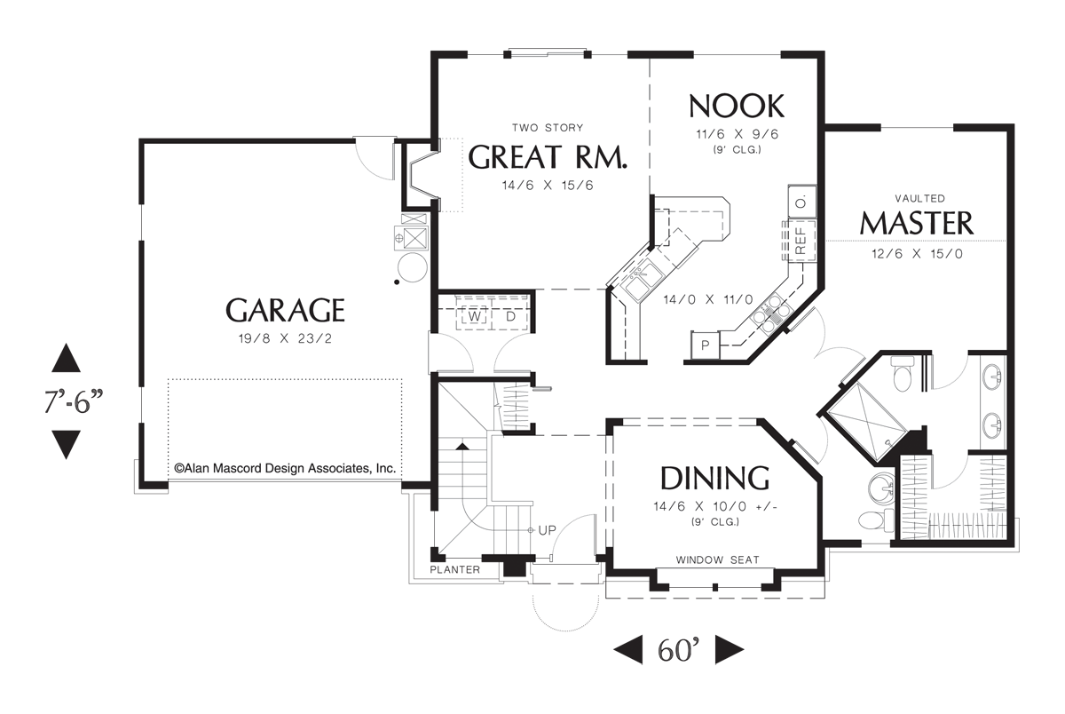 Main Floor Plan image for Mascord Winslet-Two Story Great Room Tudor Style Plan-Main Floor Plan