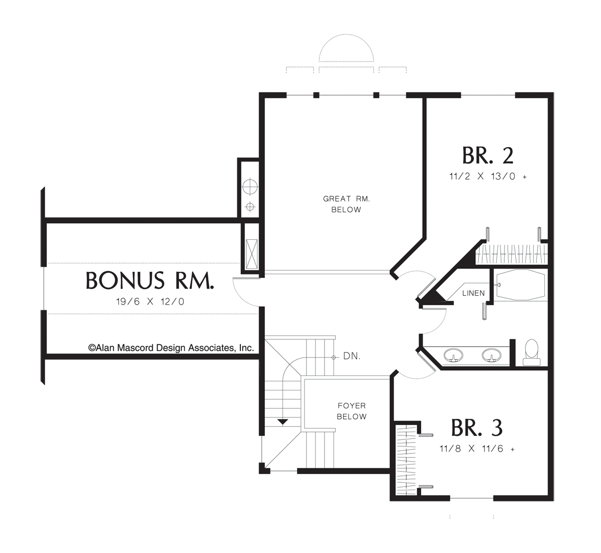 Upper Floor Plan image for Mascord Winslet-Two Story Great Room Tudor Style Plan-Upper Floor Plan