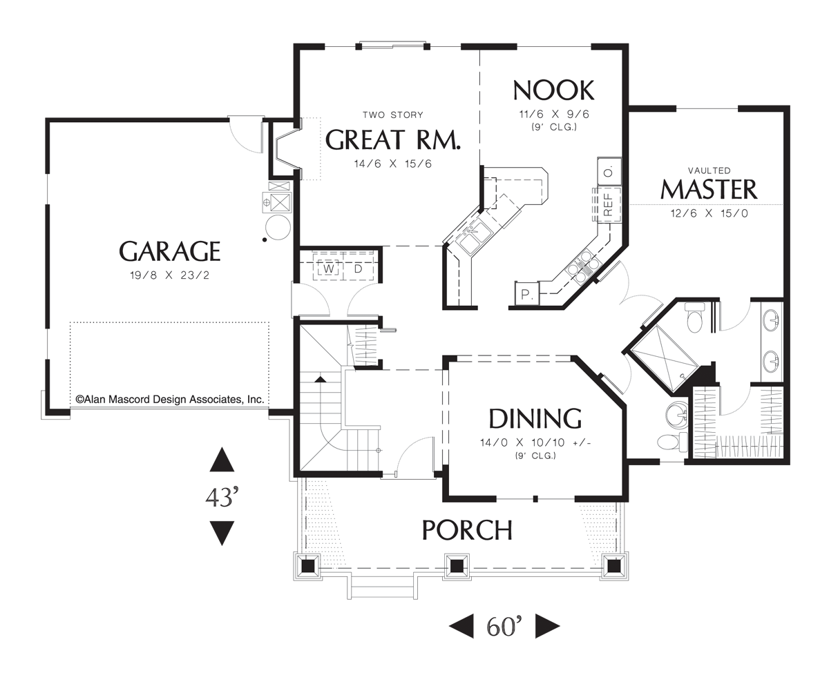 Main Floor Plan image for Mascord Mannington-Three Bedroom Country Plan with Master on Main-Main Floor Plan