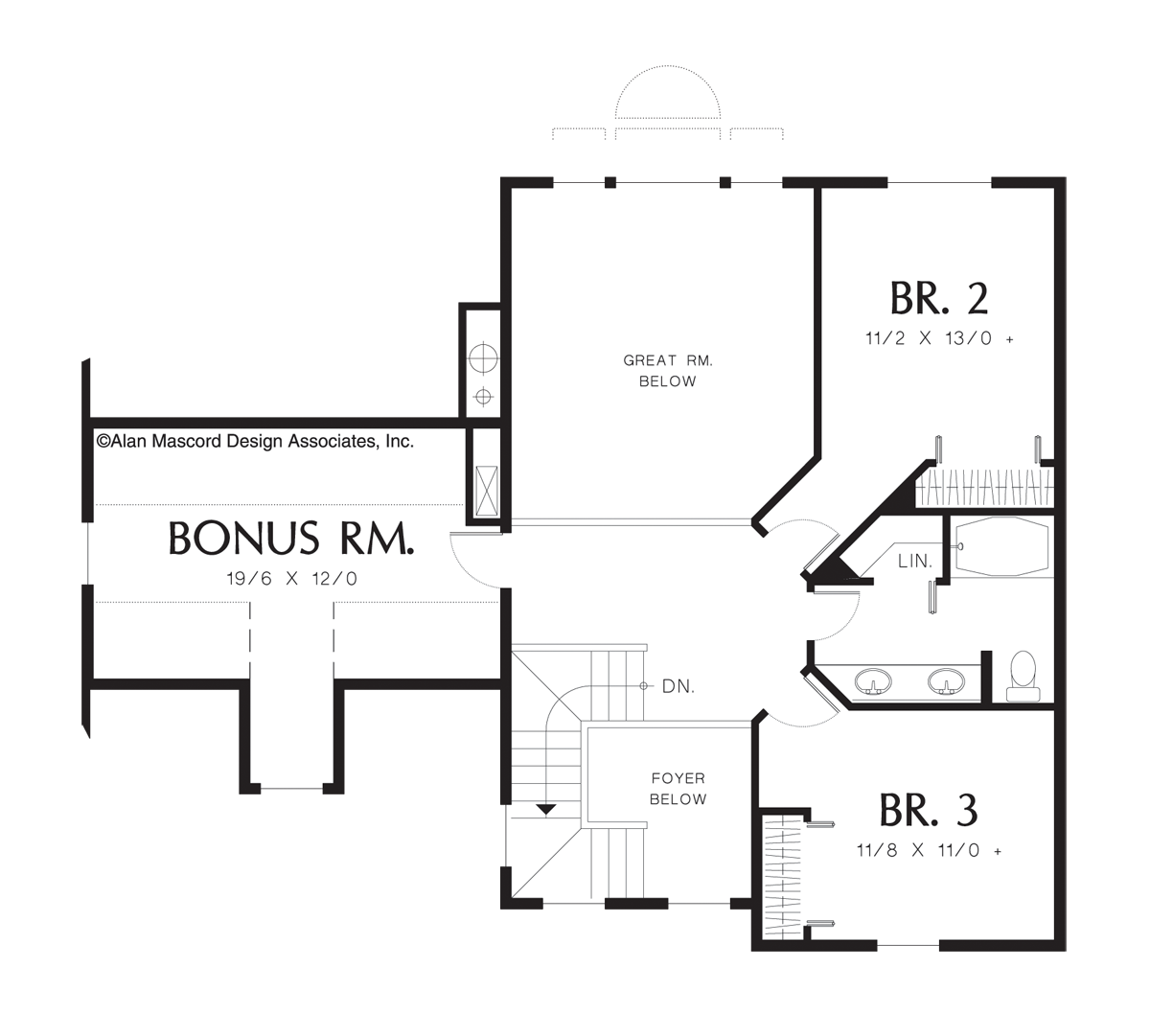 Upper Floor Plan image for Mascord Mannington-Three Bedroom Country Plan with Master on Main-Upper Floor Plan
