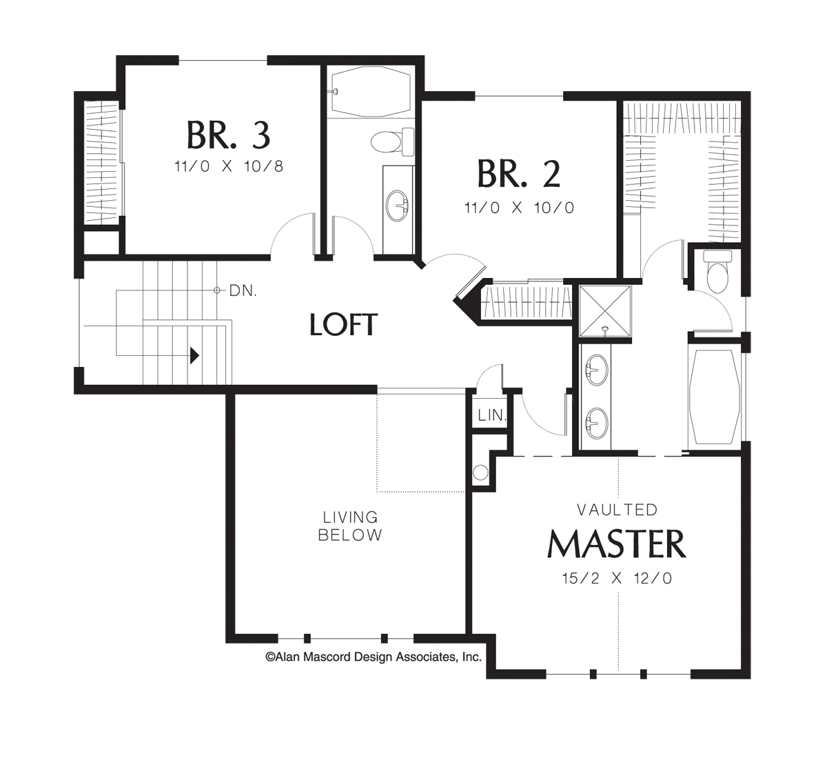 Upper Floor Plan image for Mascord Barton-Flexible Contemporary Plan with Double Sided Fireplace-Upper Floor Plan
