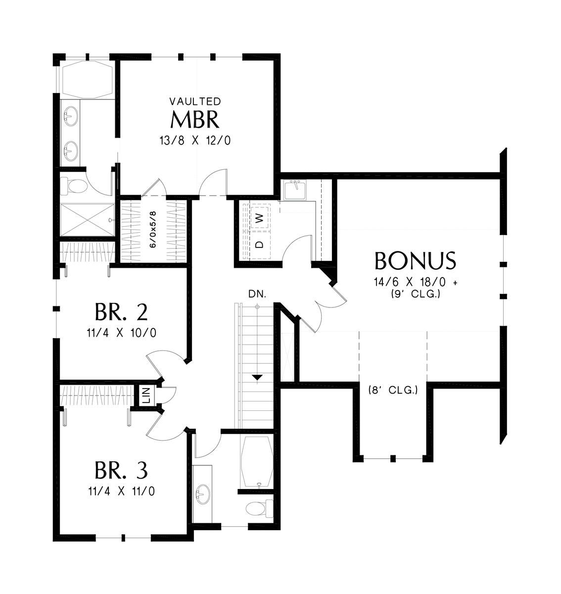 Upper Floor Plan image for Mascord Malone-Two Story Craftsman Plan with 4 Bedrooms-Upper Floor Plan