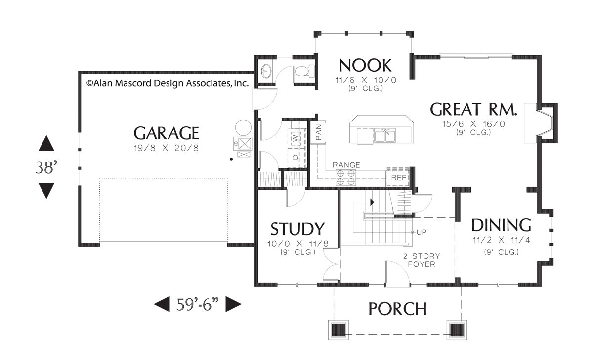 Main Floor Plan image for Mascord Cavendar-Symmetric and Grand Craftsman Style Plan-Main Floor Plan