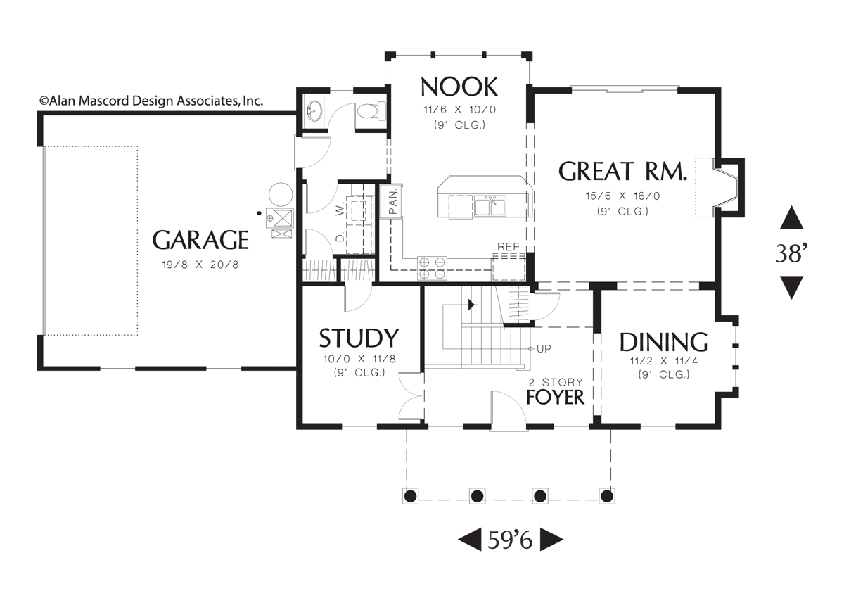 Main Floor Plan image for Mascord Wallace-Federal Style Plan with High Ceilings-Main Floor Plan