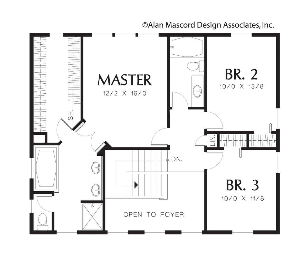 Upper Floor Plan image for Mascord Wallace-Federal Style Plan with High Ceilings-Upper Floor Plan
