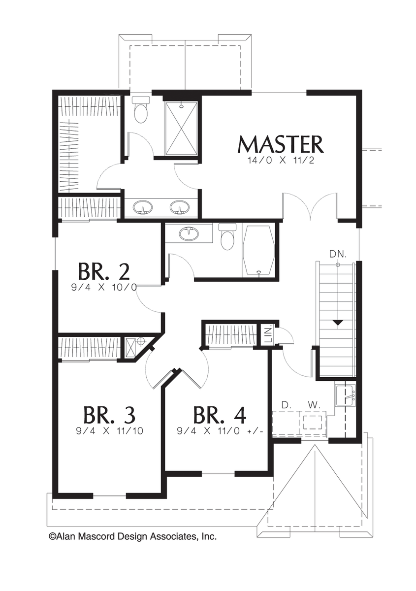 Upper Floor Plan image for Mascord Beckett-Traditional Plan with Stepped Front-Upper Floor Plan