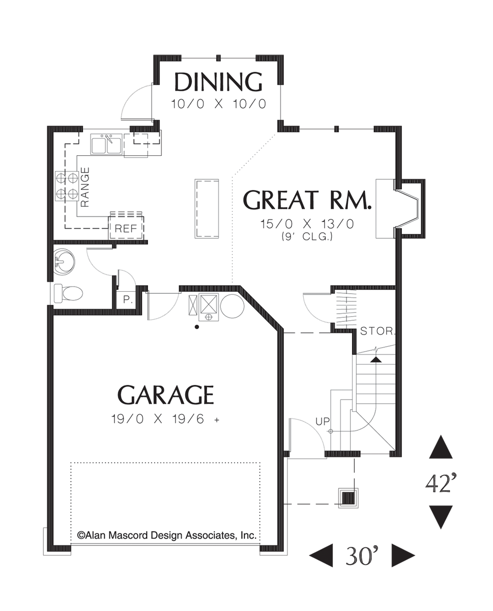 Main Floor Plan image for Mascord Creswell-Open Staircase in Two Story Foyer-Main Floor Plan