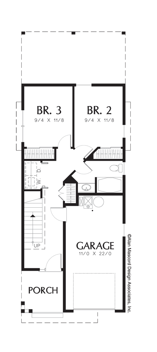 Main Floor Plan image for Mascord Landry-Narrow Craftsman Plan with Covered Porch-Main Floor Plan