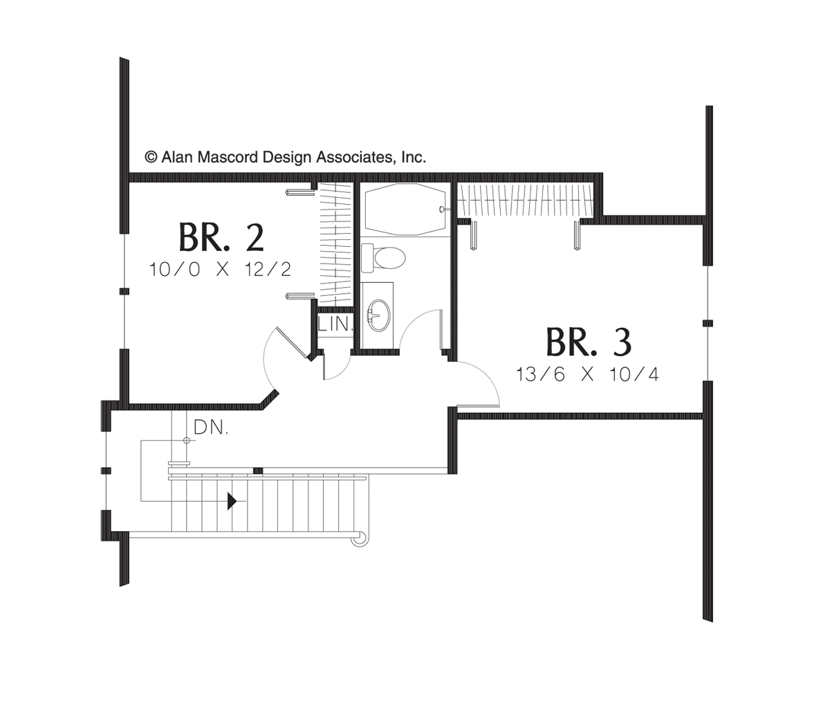 Upper Floor Plan image for Mascord Bronson-French Cottage with Vaulted Master on Main Floor-Upper Floor Plan