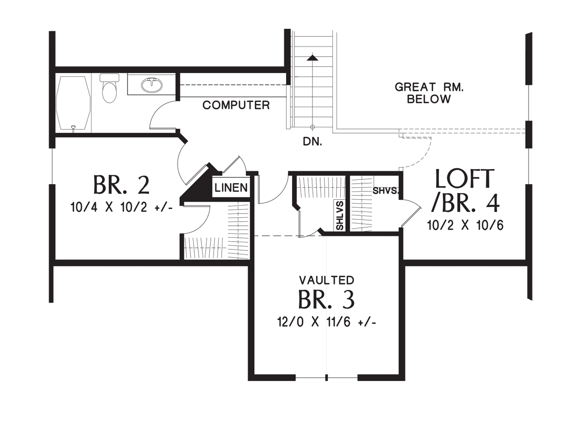 Upper Floor Plan image for Mascord Scappoose-Charming Cottage with Master on Main Floor-Upper Floor Plan