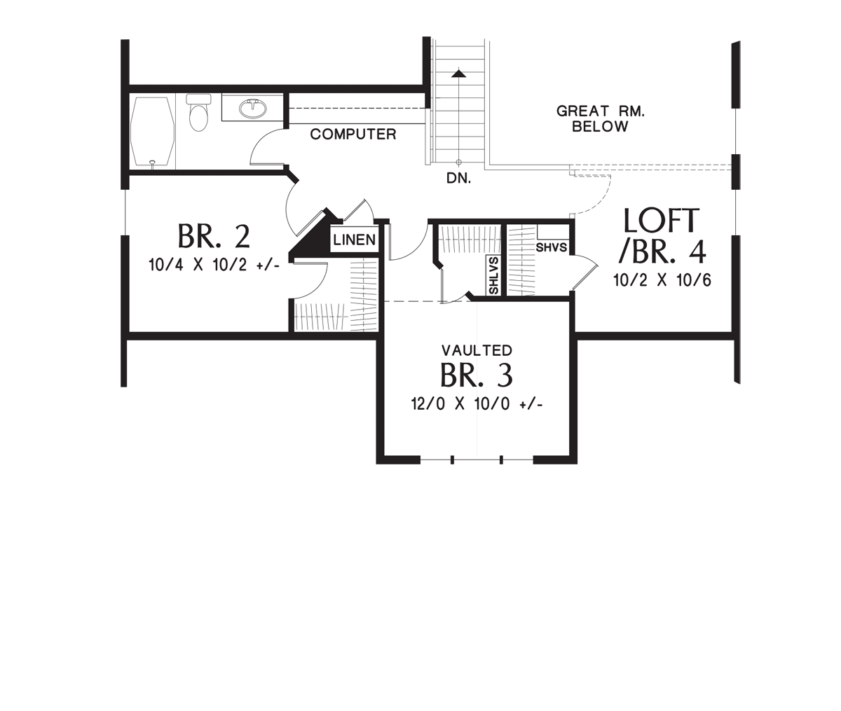 Upper Floor Plan image for Mascord Nehalem-Craftsman Perfect for Newlyweds or Empty Nesters  -Upper Floor Plan