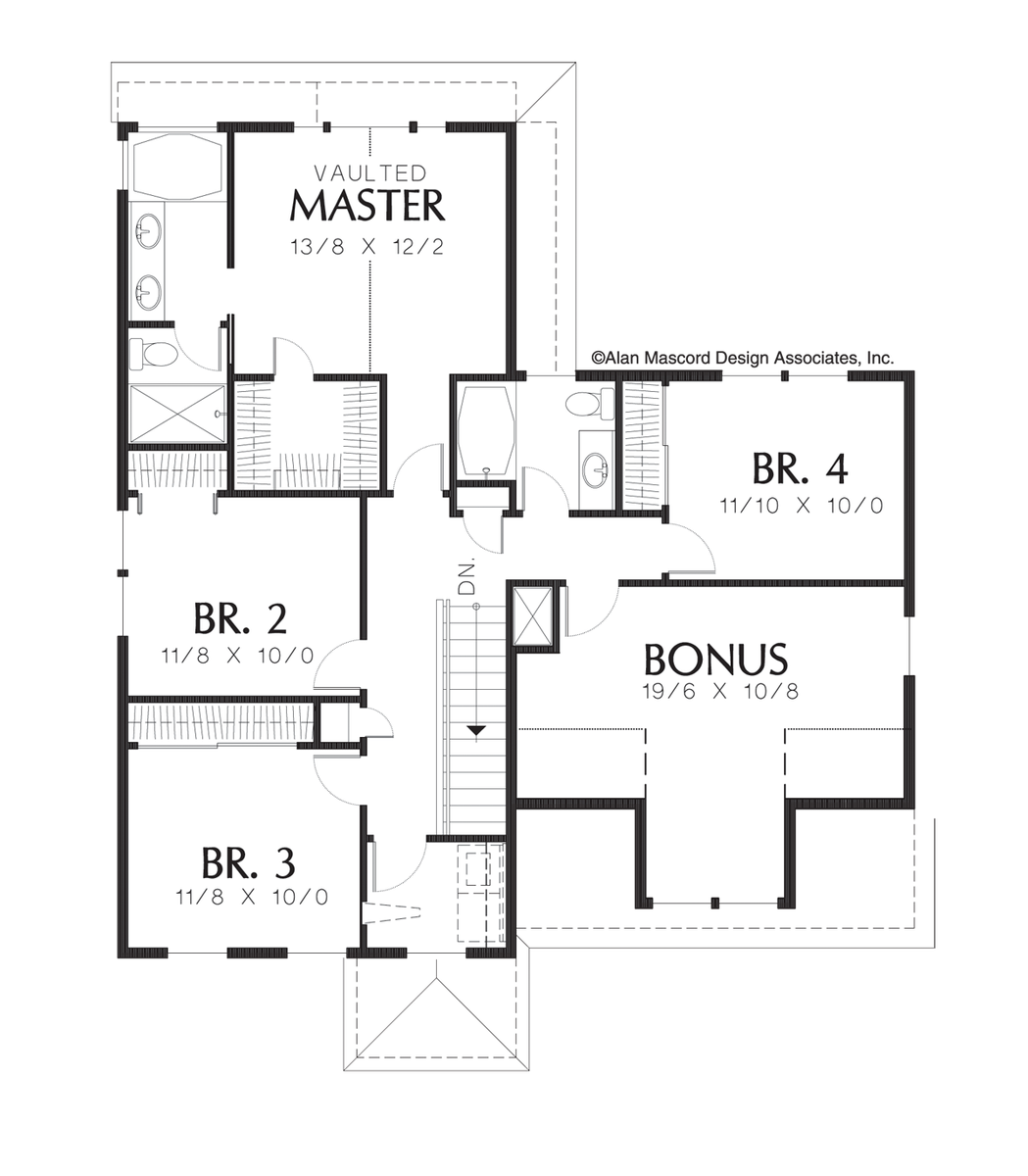 Upper Floor Plan image for Mascord Charlemont-Traditional Plan Featuring Master Salon-Upper Floor Plan
