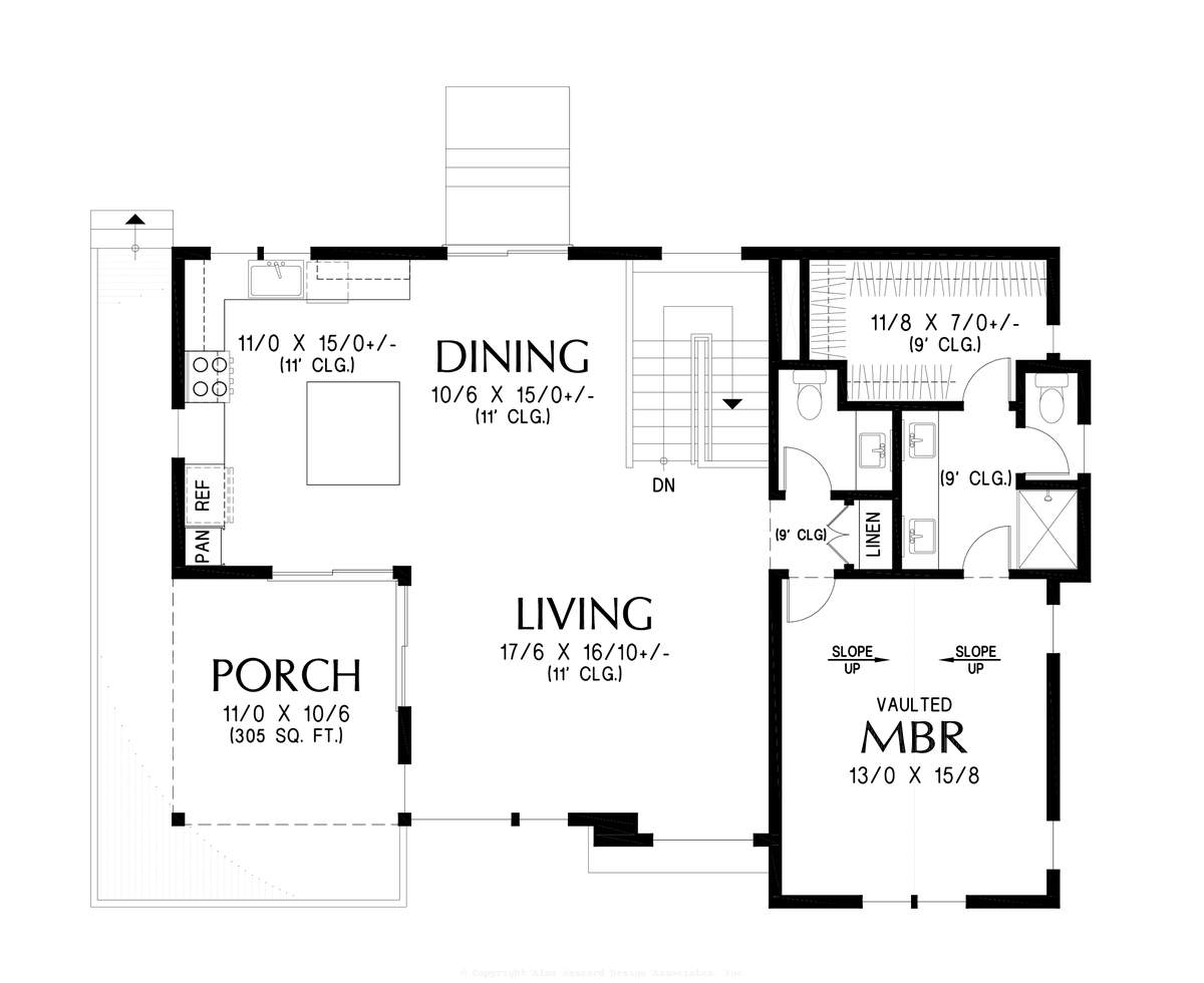 Main Floor Plan image for Mascord Solveig-Great Scandinavian Upsloping Mountain Home-Main Floor Plan