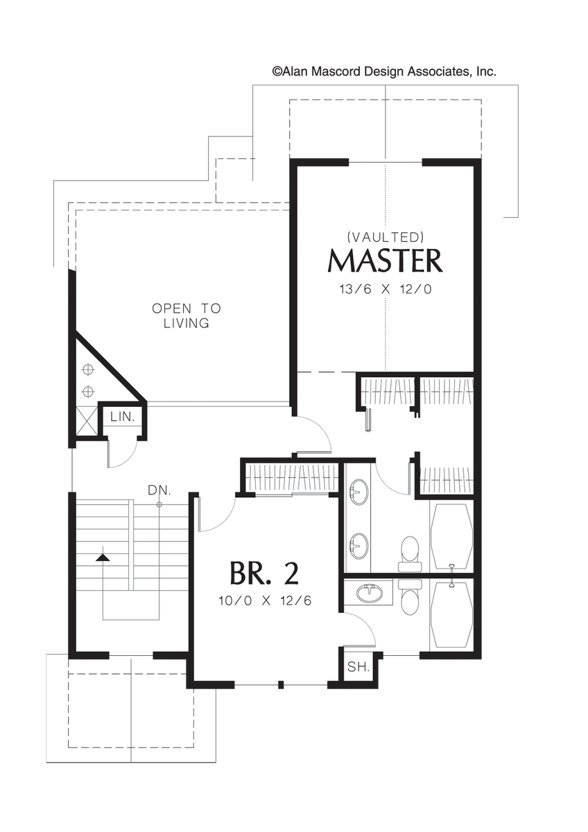 Upper Floor Plan image for Mascord Amerston-Traditional Plan with Built-in Media Center-Upper Floor Plan