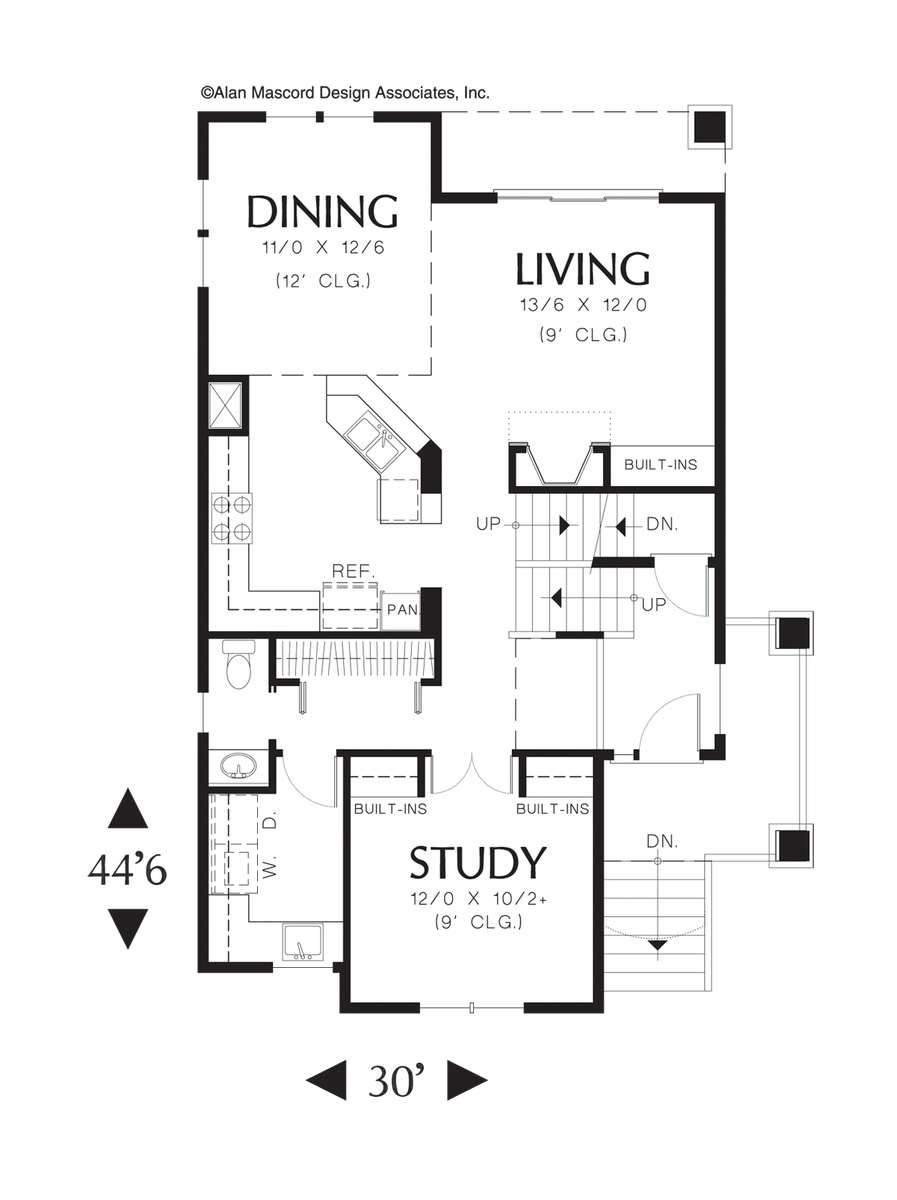 Main Floor Plan image for Mascord Benson-Multi-level Craftsman Plan with Master Walk-in Closet-Main Floor Plan