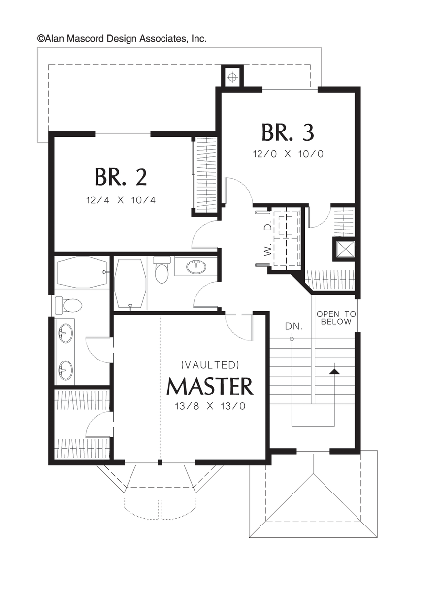 Upper Floor Plan image for Mascord Lowell-Hillside Craftsman Home with Vaulted Master-Upper Floor Plan