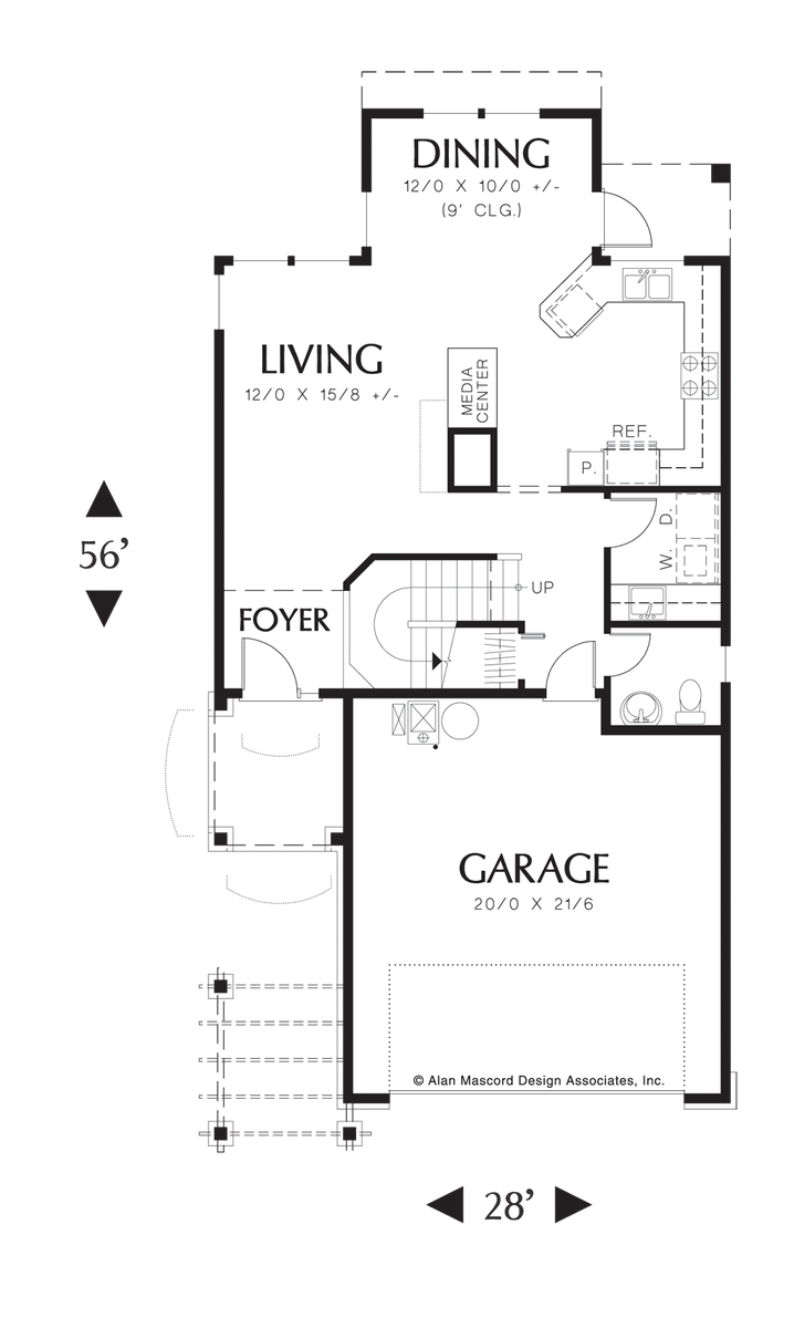 Main Floor Plan image for Mascord Moraine-4 Bedroom Narrow Lot Traditional Plan-Main Floor Plan
