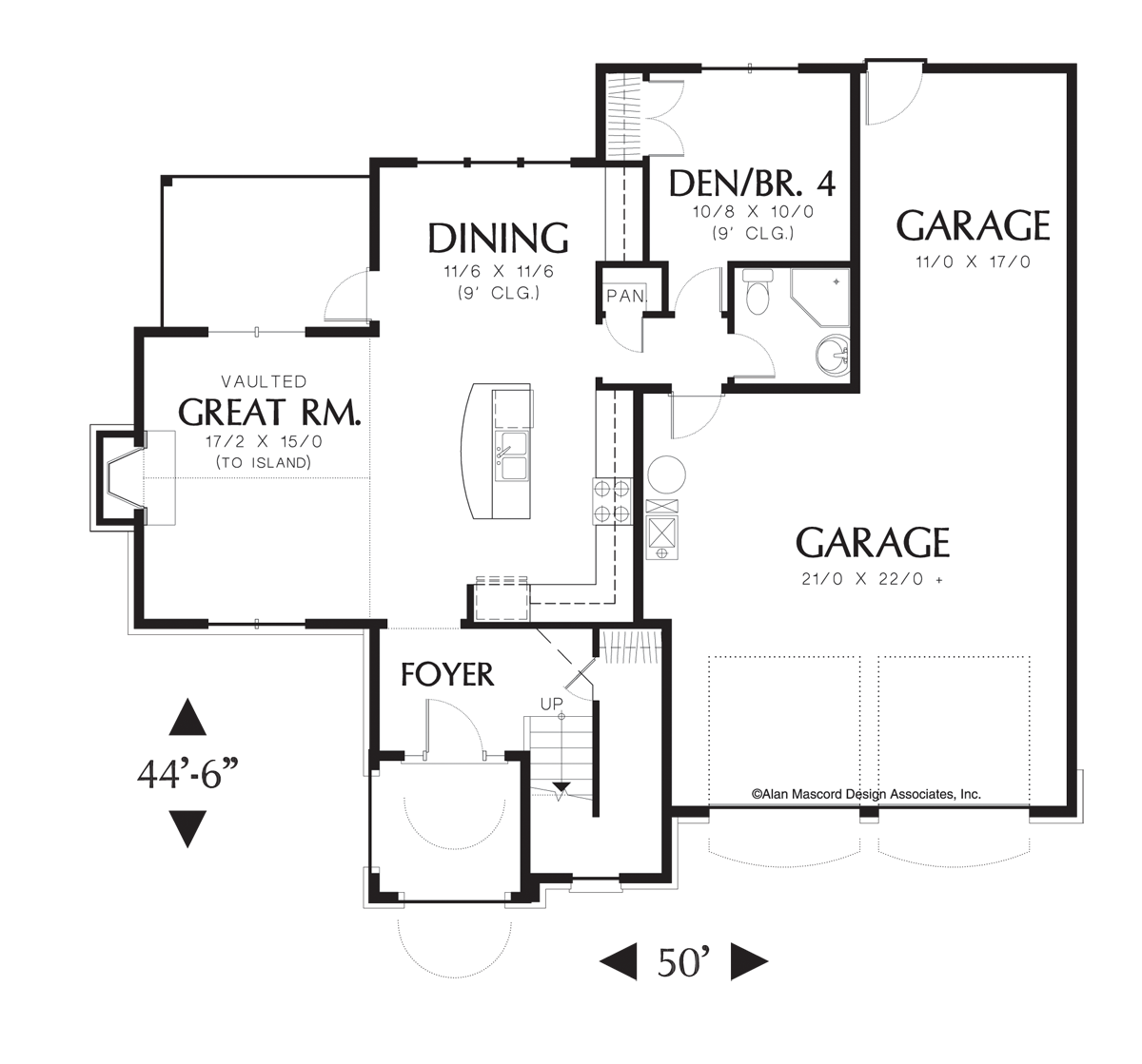 Main Floor Plan image for Mascord Lathem-Arched Entry to Vaulted Great Room-Main Floor Plan