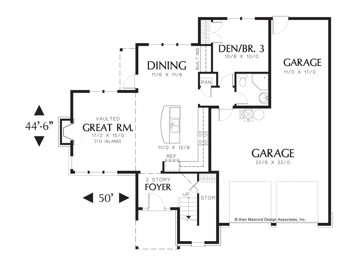 Main Floor Plan image for Mascord Hudson-Classic French Design with 3 Bedrooms-Main Floor Plan