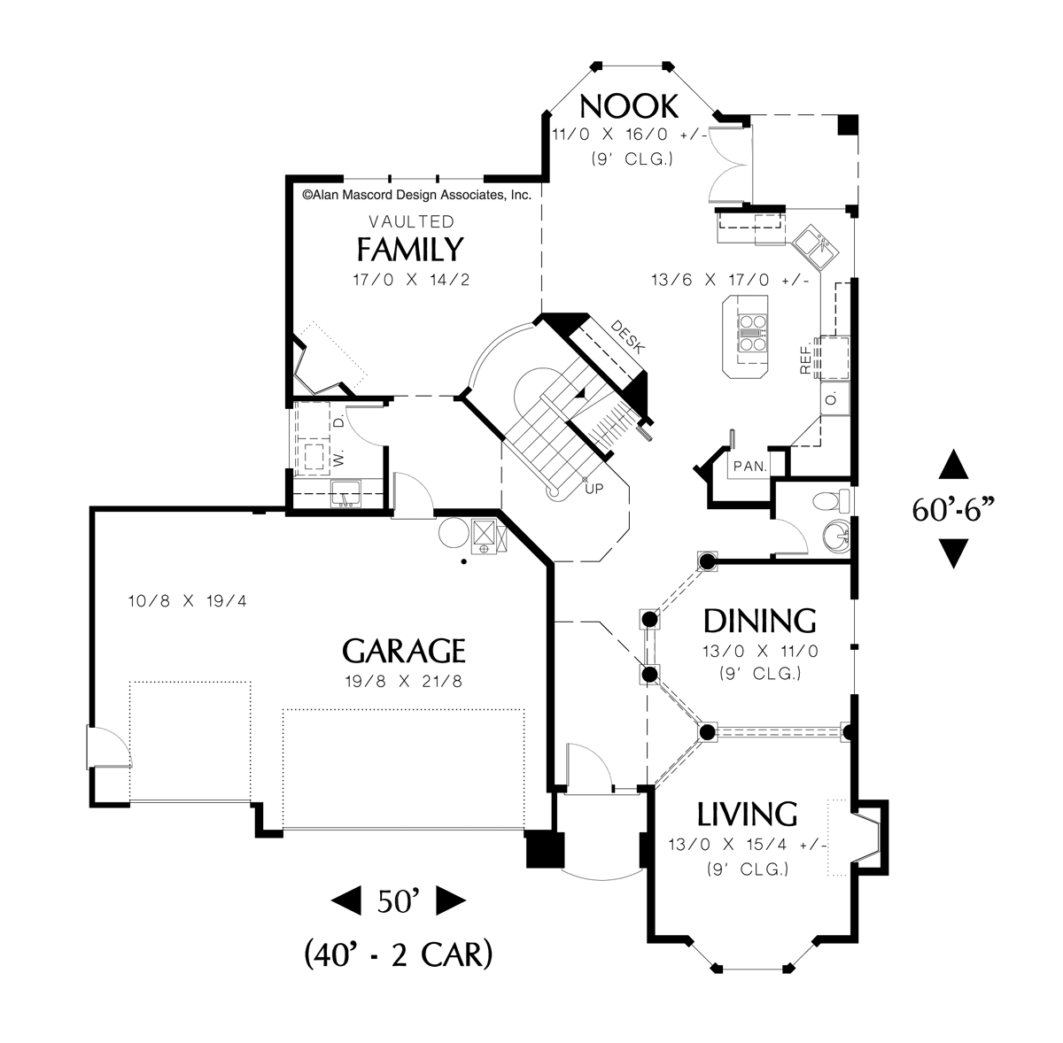 Main Floor Plan image for Mascord Barnhart-4 Bedroom Traditional Plan with Den-Main Floor Plan